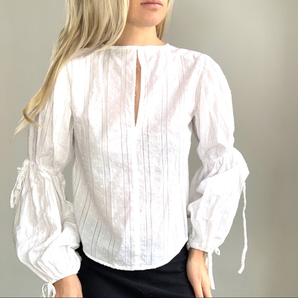 Gianni Bini Tops - Gianni Bini White Peasant Sleeve Swiss Dot Top S